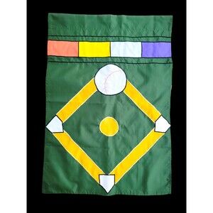 Vtg Baseball Diamond Embroidered Garden Flag 39x28 Yard Sports Family Double